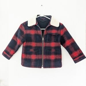 Zara Girl's Wool Blend Navy + Red Plaid Kids Jacket ~ Size 7